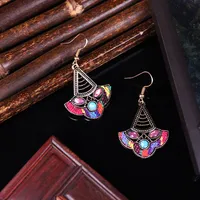 Retro Hollow Geometric Contrast Color Inlaid Rhinestone Fabric Owl Earrings main image 2