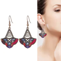 Retro Hollow Geometric Contrast Color Inlaid Rhinestone Fabric Owl Earrings main image 4