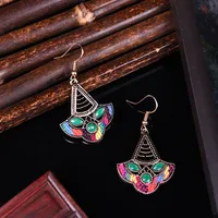 Retro Hollow Geometric Contrast Color Inlaid Rhinestone Fabric Owl Earrings main image 5