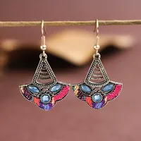Retro Hollow Geometric Contrast Color Inlaid Rhinestone Fabric Owl Earrings sku image 2