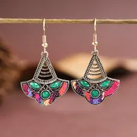 Retro Hollow Geometric Contrast Color Inlaid Rhinestone Fabric Owl Earrings sku image 3