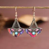 Retro Hollow Geometric Contrast Color Inlaid Rhinestone Fabric Owl Earrings sku image 4