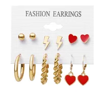 Fashion Lightning Red Heart-shaped Earrings Alloy Earrings Set main image 1