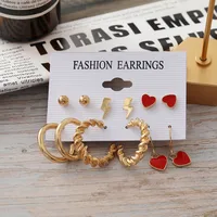 Fashion Lightning Red Heart-shaped Earrings Alloy Earrings Set main image 2