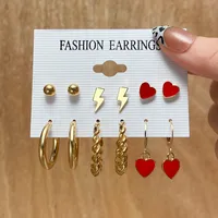 Fashion Lightning Red Heart-shaped Earrings Alloy Earrings Set main image 3