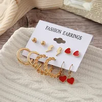 Fashion Lightning Red Heart-shaped Earrings Alloy Earrings Set main image 4