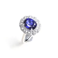 Jewelry Set Geometric Bracelet Tanzanite Petal Ring Blue Crystal Pendant Four Claw Earrings sku image 3