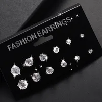 Fashion Round Diamond Stud Earrings 6 Pairs Set main image 3