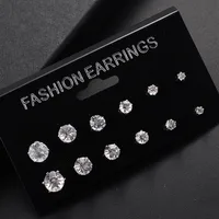 Fashion Round Diamond Stud Earrings 6 Pairs Set sku image 1