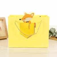 Wholesale Cartoon Animal Pattern Children&#39;s Day Gift Tote Bag Cute Yellow Little Fox Folding Paper Gift Bag main image 2
