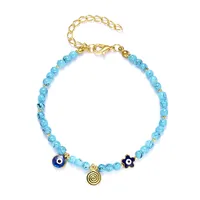 Blue Eye Fashion Flower Crystal Pearl Bead Alloy Bracelet sku image 6