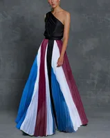 Stitching Single-shoulder Sleeveless Large Swing Long Contrast Color Dress main image 4