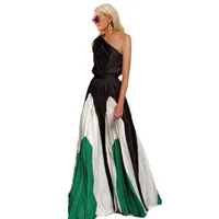 Stitching Single-shoulder Sleeveless Large Swing Long Contrast Color Dress main image 5