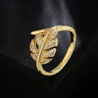 Fashion Copper 18k Gold Zircon Leaf Geometric Shape Open Ring Female main image 2