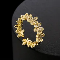 Fashion Copper 18k Gold Zircon Leaf Geometric Shape Open Ring Female main image 3