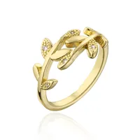 Fashion Copper 18k Gold Zircon Leaf Geometric Shape Open Ring Female main image 5