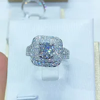 New Inlaid Four-claw Inlaid Zircon Square Copper Ring Wedding Jewelry main image 2