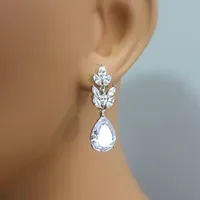 New Bridal Water Drop Pear-shaped Zircon Hanging Copper Earrings Female main image 3