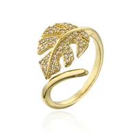 Fashion Copper 18k Gold Zircon Leaf Geometric Shape Open Ring Female sku image 1