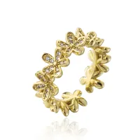 Fashion Copper 18k Gold Zircon Leaf Geometric Shape Open Ring Female sku image 2