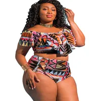 New Large Size High Waist Contrast Color Printing Bikini One-shoulder Swimsuit main image 4