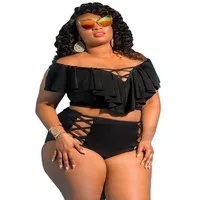 New Large Size High Waist Contrast Color Printing Bikini One-shoulder Swimsuit main image 5