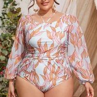 New Plus Size One-piece Chiffon Long-sleeved Printing Swimwear main image 1