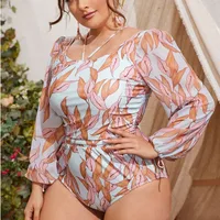 New Plus Size One-piece Chiffon Long-sleeved Printing Swimwear main image 3