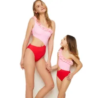 New Parent-child One-piece Swimsuit Two-color Stitching Petal Swimsuit main image 1