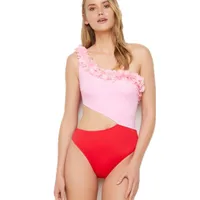 New Parent-child One-piece Swimsuit Two-color Stitching Petal Swimsuit main image 2