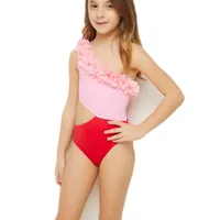 New Parent-child One-piece Swimsuit Two-color Stitching Petal Swimsuit main image 5
