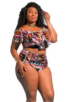 New Large Size High Waist Contrast Color Printing Bikini One-shoulder Swimsuit sku image 19