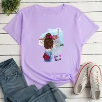 Cartoon Girl Print Loose Casual T-shirt main image 3