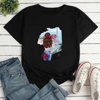 Cartoon Girl Print Loose Casual T-shirt sku image 2