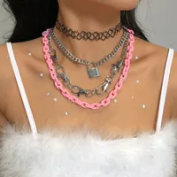 New Punk Style Simple  Metal Texture Multilayer Thick Chain Necklace sku image 1