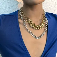 New Punk Style Simple  Metal Texture Multilayer Thick Chain Necklace sku image 3