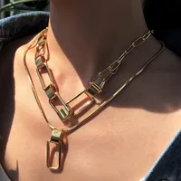 New Punk Style Simple  Metal Texture Multilayer Thick Chain Necklace sku image 15