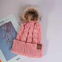 Korean Style Warm Leather Label Fur Ball Knitted Hat Wholesale Nihaowholesale sku image 10