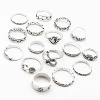 Retro Sun Moon Snake Leaves Flowers Knuckle Ring 16-piece Ring Set main image 3