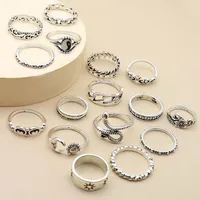 Retro Sun Moon Snake Leaves Flowers Knuckle Ring 16-piece Ring Set main image 2
