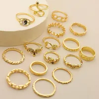 Retro Sun Moon Snake Leaves Flowers Knuckle Ring 16-piece Ring Set main image 5