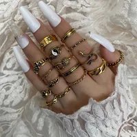 Retro Sun Moon Snake Leaves Flowers Knuckle Ring 16-piece Ring Set main image 7