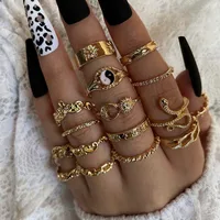 Retro Sun Moon Snake Leaves Flowers Knuckle Ring 16-piece Ring Set main image 8