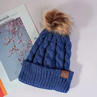 Korean Style Warm Leather Label Fur Ball Knitted Hat Wholesale Nihaowholesale sku image 11