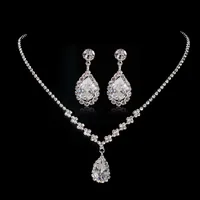 Evening Dinner Bridal Evening Dress Accessories Crystal Waterdrop Zircon Necklace Stud Earrings Set main image 4