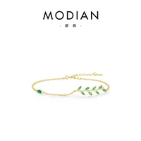 S925 Silver Simple Fashion Green Leaf Female Bracelet Jewelry sku image 4