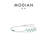 S925 Silver Simple Fashion Green Leaf Female Bracelet Jewelry sku image 3