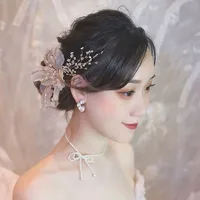 Fashion Bridal White Silk Yarn Big Head Flower Hand-beaded Headdress Rhinestone Hair Accessories main image 2
