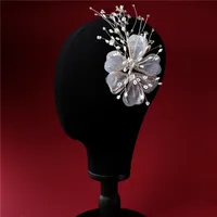 Fashion Bridal White Silk Yarn Big Head Flower Hand-beaded Headdress Rhinestone Hair Accessories main image 4
