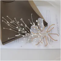 Fashion Bridal White Silk Yarn Big Head Flower Hand-beaded Headdress Rhinestone Hair Accessories main image 5
